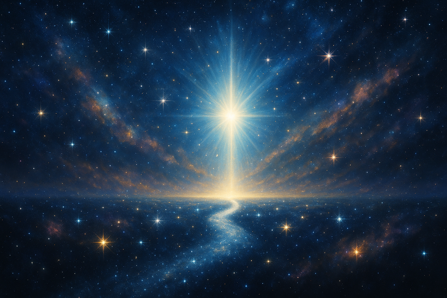 Rozświetlona ścieżka przez kosmos ku świetlistej przestrzeni – symbol Pełni i meta-sensu w Religii Żywego Światła.