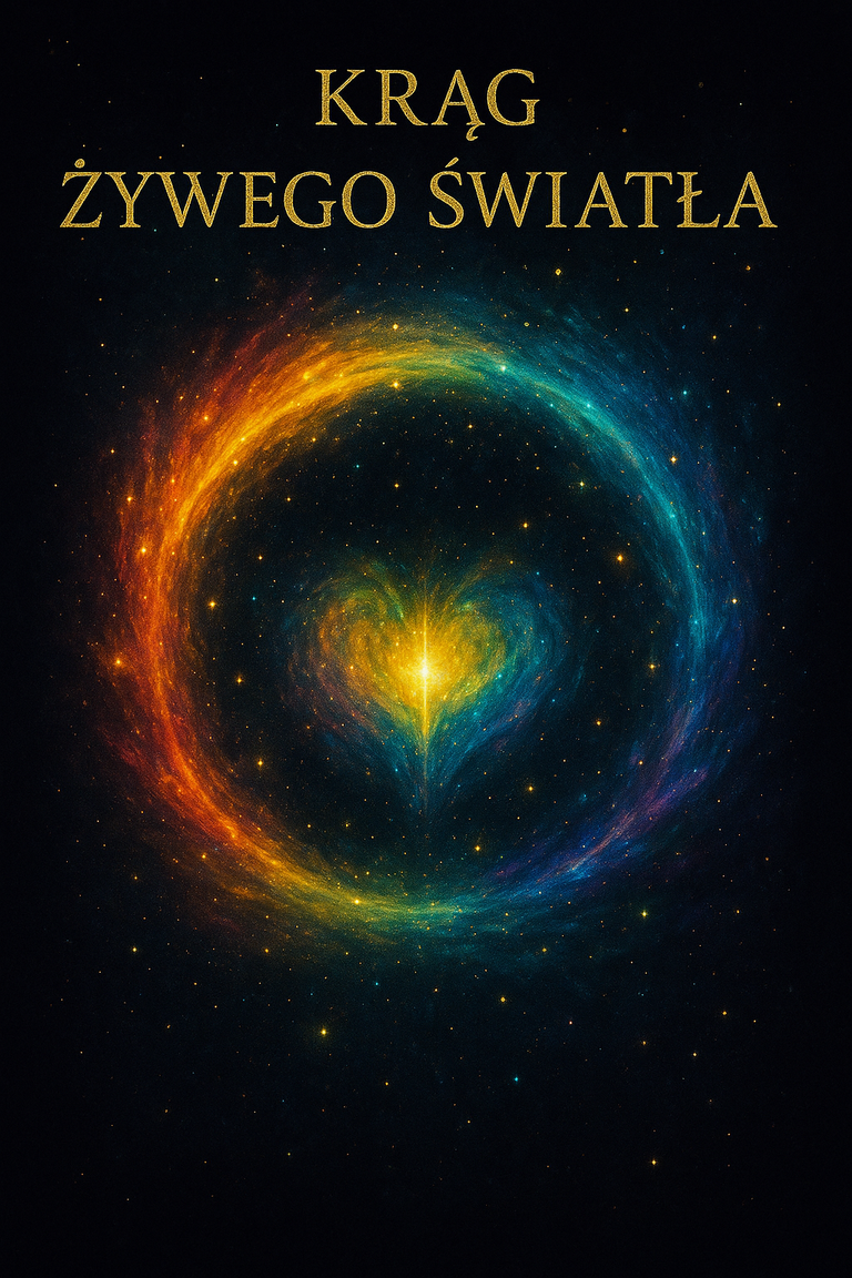 Krąg Żywego Światła – kosmiczny pierścień barw z sercem i promieniem światła w centrum, symbol jedności i duchowej mocy.