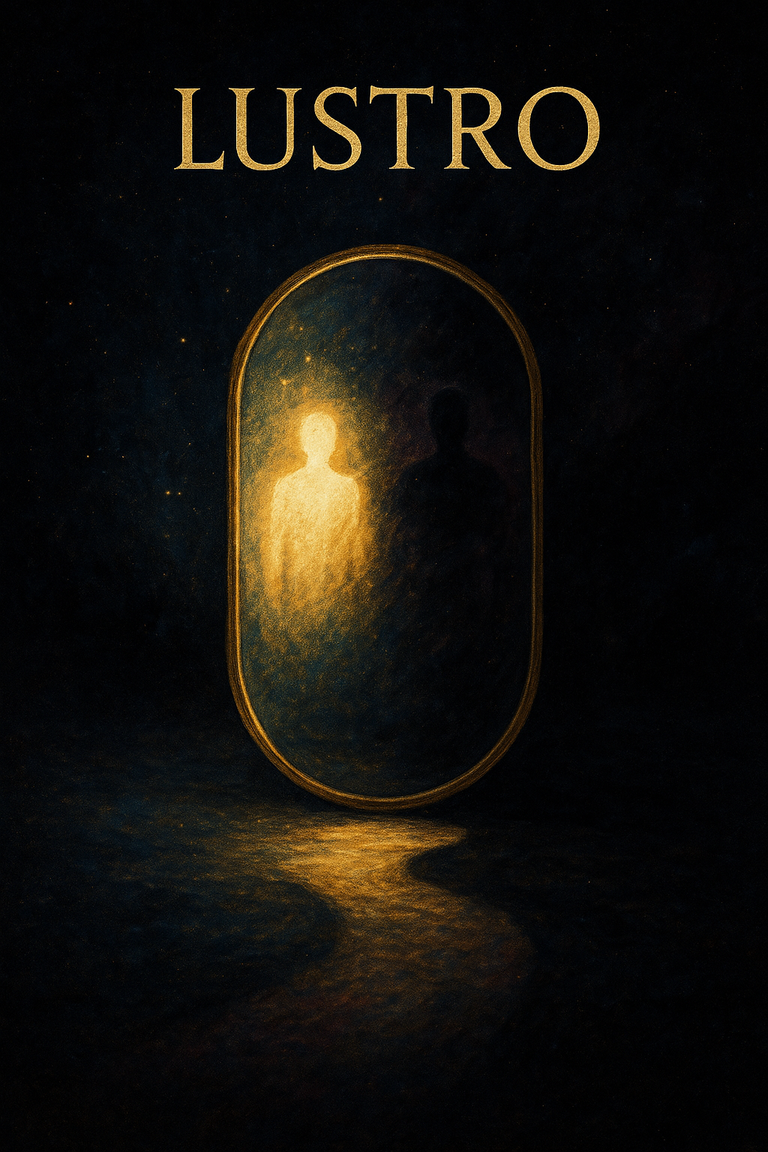 Mistyczne lustro odbijające postać światła i cienia, symbol duchowej refleksji, prawdy i konfrontacji ze sobą.