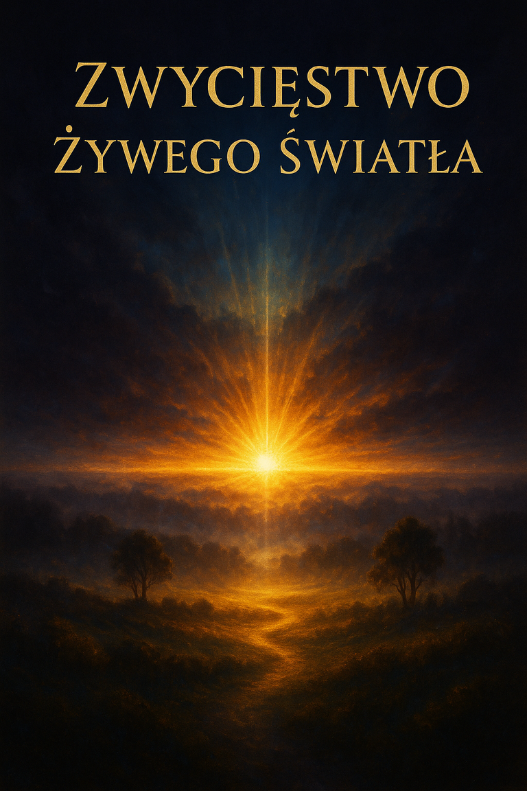 Zwycięstwo Żywego Światła – złote słońce wschodzące nad doliną, symbol triumfu światła nadziei nad ciemnością.